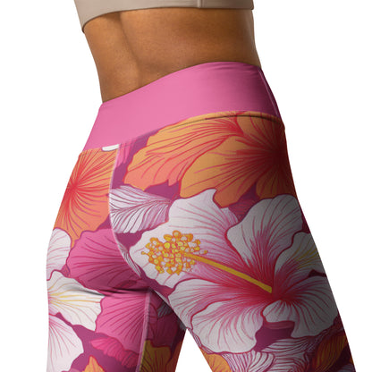 Yoga Leggings - Pink Hibiscus