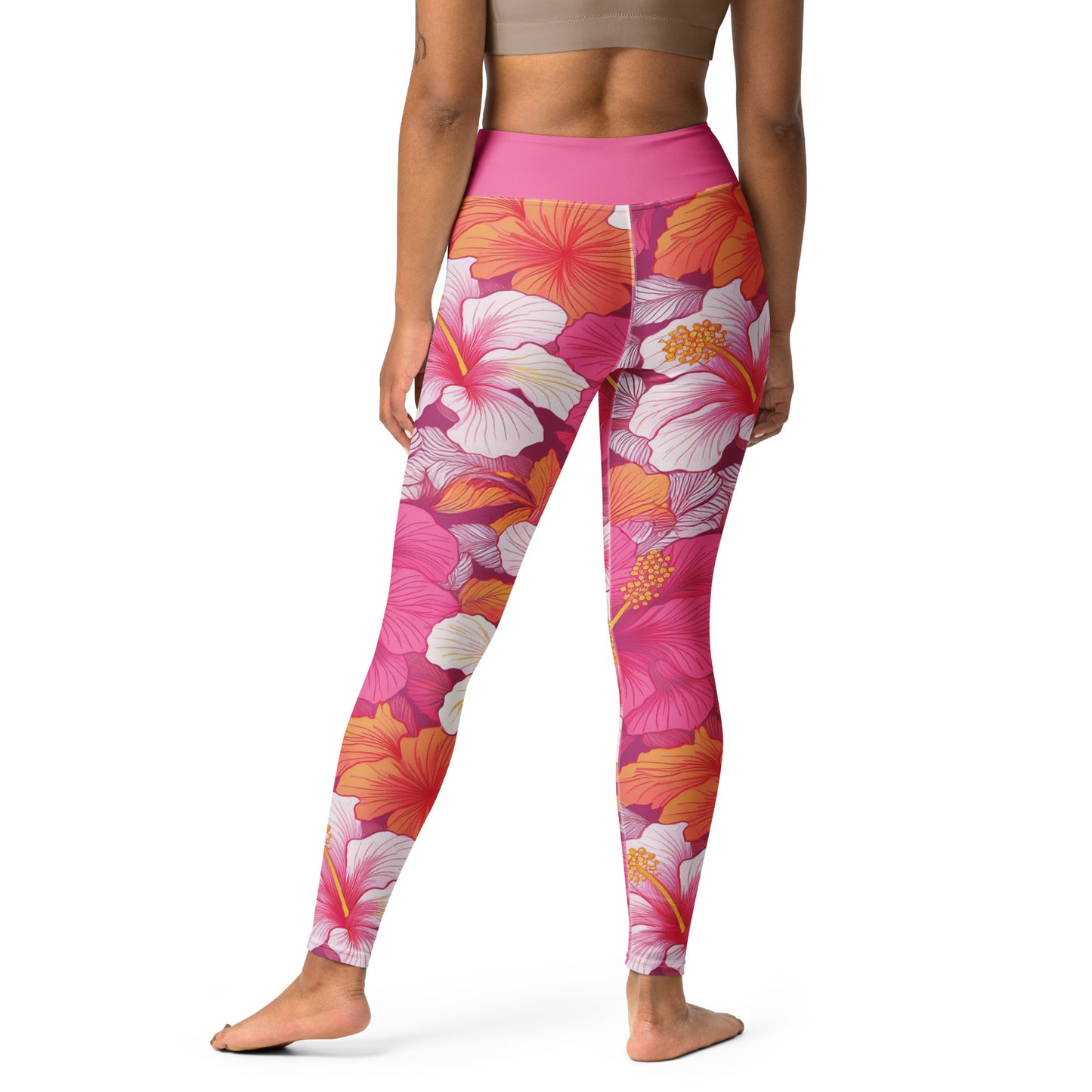 Yoga Leggings - Pink Hibiscus