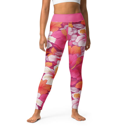 Yoga Leggings - Pink Hibiscus